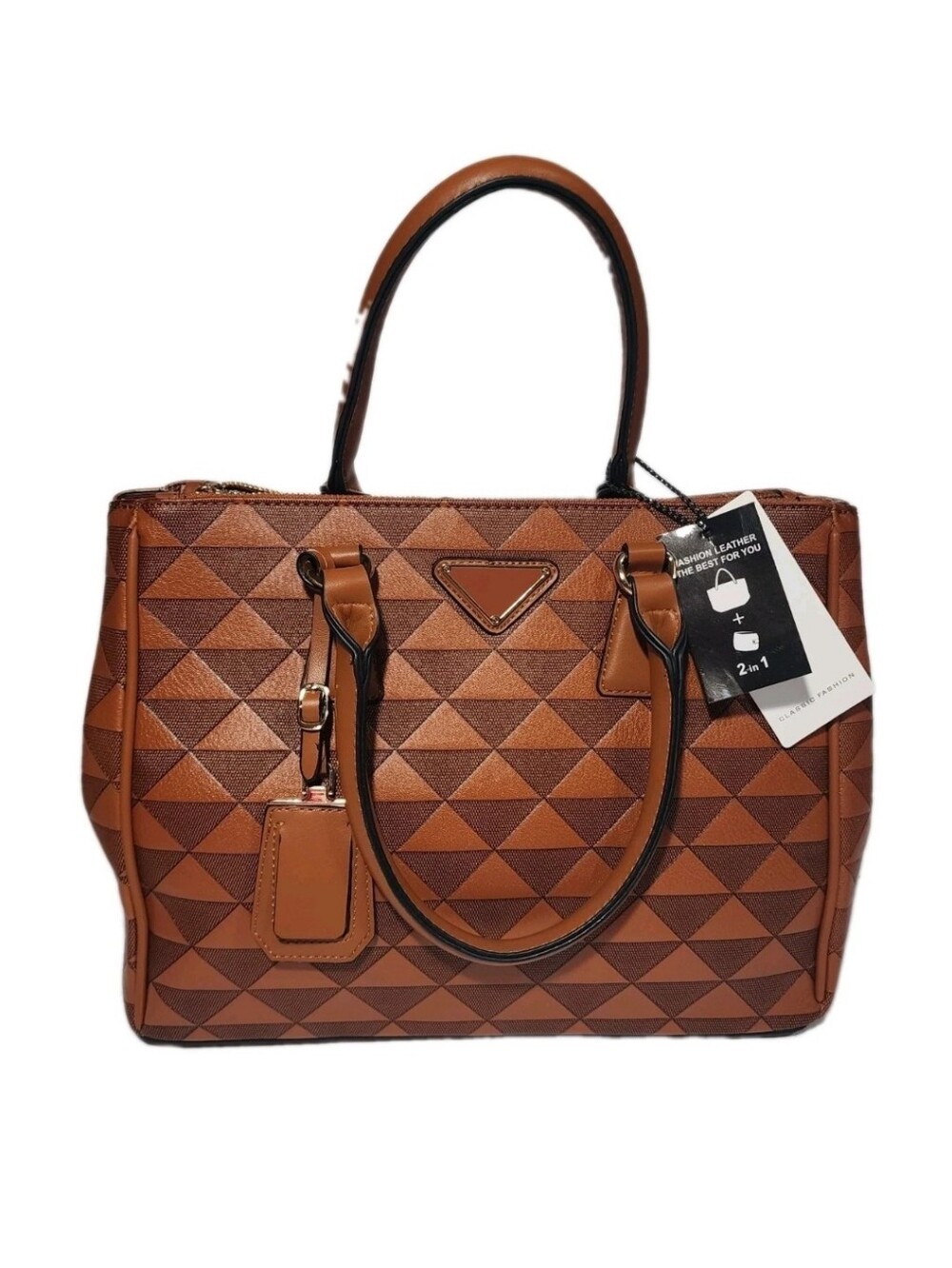 NWT Large Handbag Purse 2 In 1 Wallet Travel Bag Fashion Leather Vegan Gold Trim